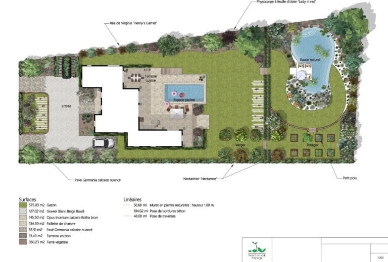 Plan 2D d'un projet de jardin dessiné par Point de vue Paysage